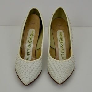 Vintage White Woven Patent Leather Kitten Heel